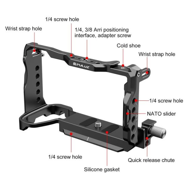 Sony A6700 PULUZ Metal Camera Cage Stabilizer Rig (Black) - Image 4