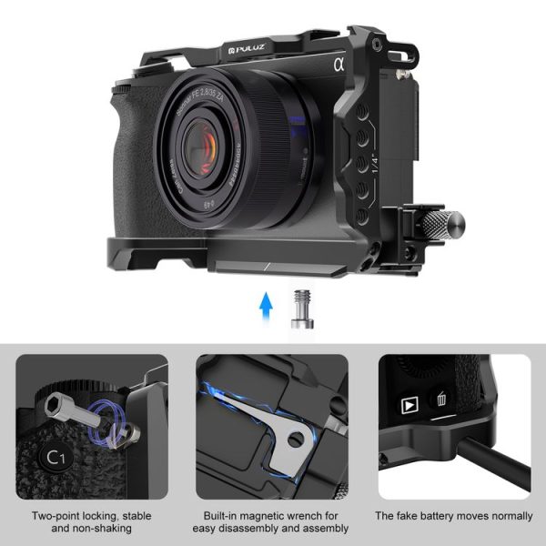 Sony A6700 PULUZ Metal Camera Cage Stabilizer Rig (Black) - Image 7