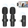 PULUZ Wireless Lavalier Noise Reduction Reverb Microphones for iPhone / iPad, 8-Pin Receiver and Dual Microphones (Black)