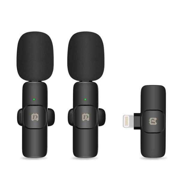 PULUZ Wireless Lavalier Noise Reduction Reverb Microphones for iPhone / iPad, 8-Pin Receiver and Dual Microphones (Black) - Image 2