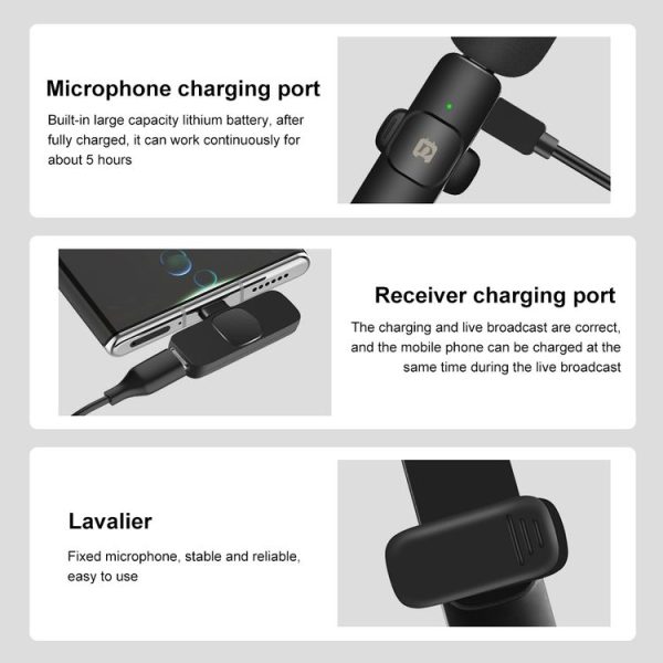 PULUZ Wireless Lavalier Noise Reduction Reverb Microphones for Type-C Phone, Type-C Receiver and Dual Microphones (Black) - Image 3