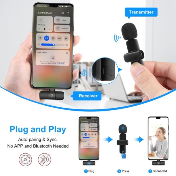 PULUZ Wireless Lavalier Noise Reduction Reverb Microphones for Type-C Phone, Type-C Receiver and Dual Microphones (Black) - Image 6