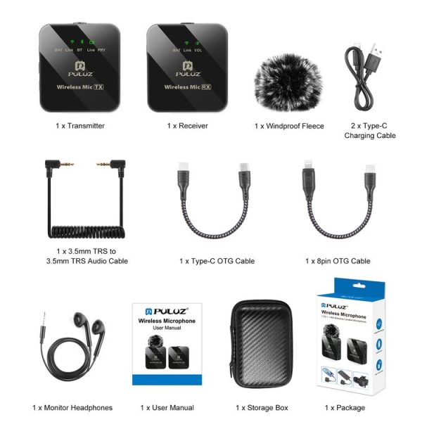 PULUZ 1 TX + 1 RX Wireless Lavalier Microphone (Black) - Image 11