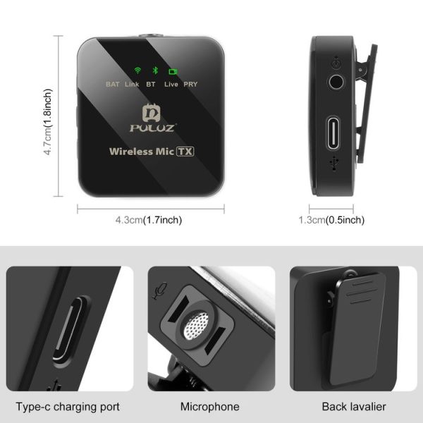 PULUZ 1 TX + 1 RX Wireless Lavalier Microphone (Black) - Image 3
