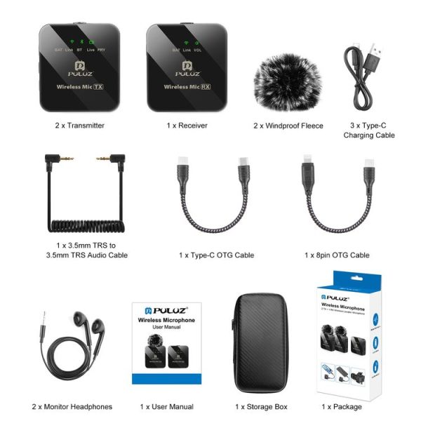 PULUZ 2 TX + 1 RX Wireless Lavalier Microphone (Black) - Image 11