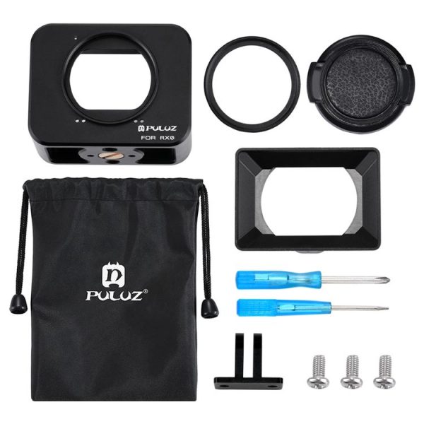 PULUZ for Sony RX0 Aluminum Alloy Protective Cage + 37mm UV Filter Lens + Lens Sunshade with Screws and Screwdrivers (Black) - Image 8