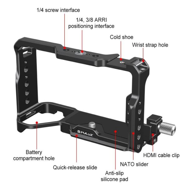 Sony ILCE-A7CM2 / Alpha 7C II / Alpha 7CR PULUZ Metal Camera Cage Stabilizer Rig (Black) - Image 3