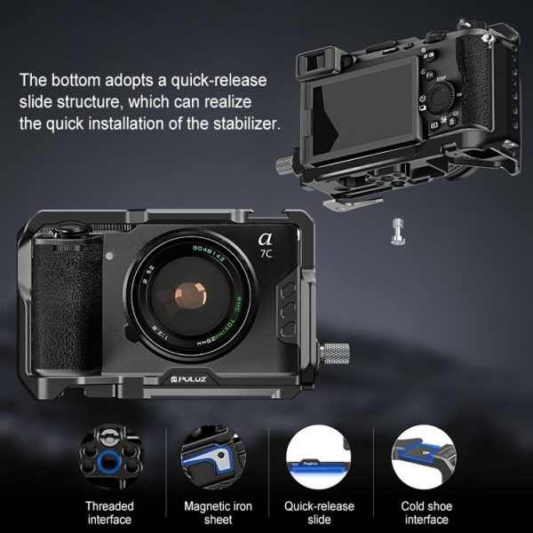 Sony ILCE-A7CM2 / Alpha 7C II / Alpha 7CR PULUZ Metal Camera Cage Stabilizer Rig (Black) - Image 5