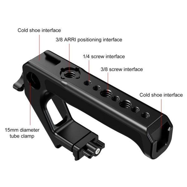 PULUZ Double-thread Metal Quick Release Top Handle with Cold Shoe for Camera Cage Stabilizer (Black) - Image 3