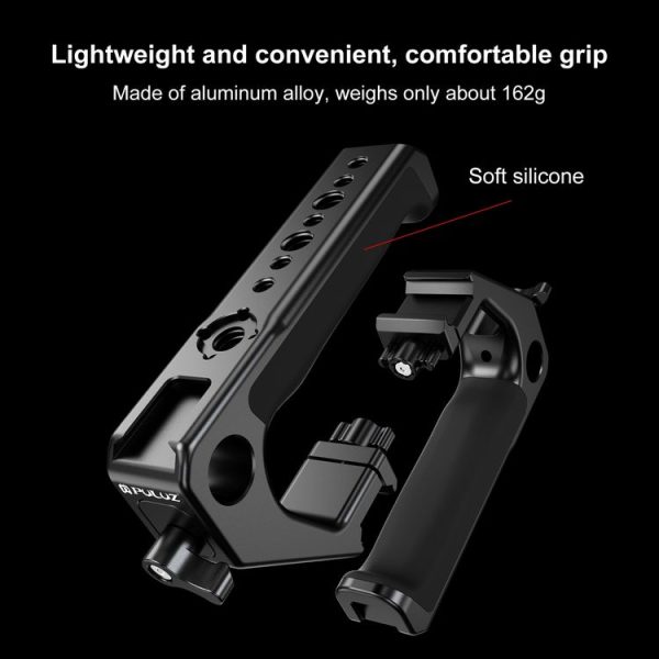 PULUZ Double-thread Metal Quick Release Top Handle with Cold Shoe for Camera Cage Stabilizer (Black) - Image 5