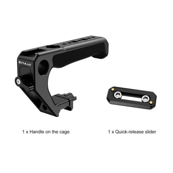 PULUZ Double-thread Metal Quick Release Top Handle with Cold Shoe for Camera Cage Stabilizer (Black) - Image 7