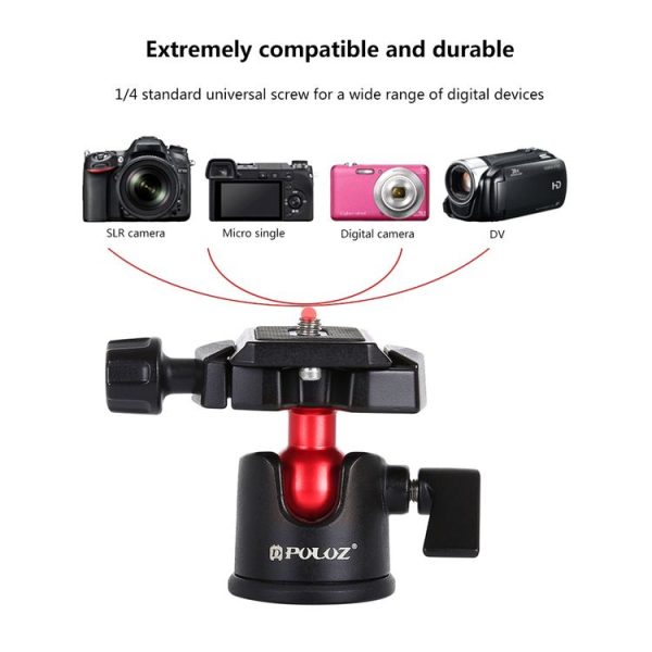 PULUZ 360 Degree Rotation Panoramic Metal Ball Head with Quick Release Plate for DSLR & Digital Cameras (Black) - Image 14