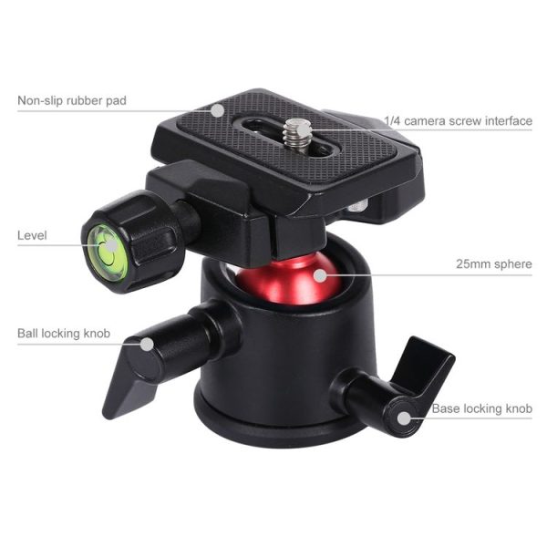 PULUZ 360 Degree Rotation Panoramic Metal Ball Head with Quick Release Plate for DSLR & Digital Cameras (Black) - Image 8