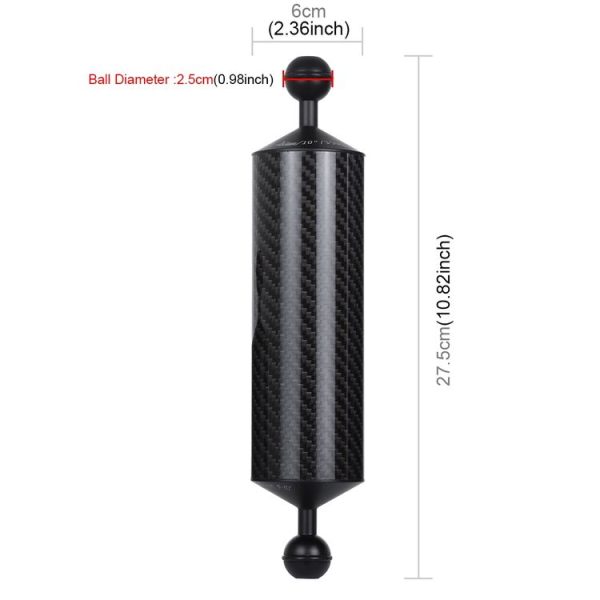 PULUZ 10.82 inch 27.5cm Length 60mm Diameter Dual Balls Carbon Fiber Floating Arm, Ball Diameter: 25mm, Buoyancy: 350g - Image 3
