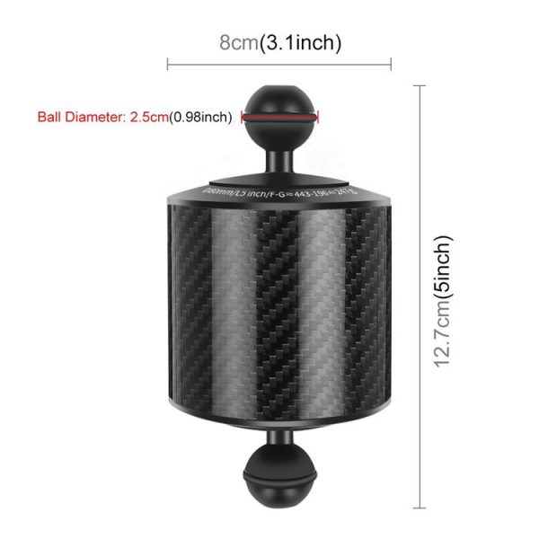 PULUZ 6.1 inch 15.5cm Length 80mm Diameter Dual Balls Carbon Fiber Floating Arm, Ball Diameter: 25mm, Buoyancy: 400g Phone - Image 2