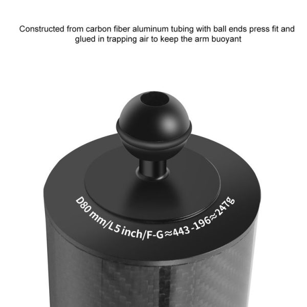 PULUZ 6.1 inch 15.5cm Length 80mm Diameter Dual Balls Carbon Fiber Floating Arm, Ball Diameter: 25mm, Buoyancy: 400g Phone - Image 4