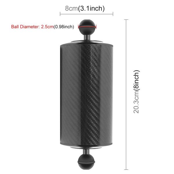 PULUZ 8 inch 20cm Length 80mm Diameter Dual Balls Carbon Fiber Floating Arm, Ball Diameter: 25mm, Buoyancy: 600g - Image 2