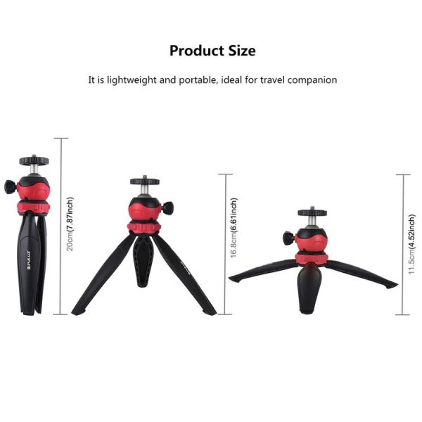 PULUZ 20cm Pocket Plastic Tripod Mount with 360 Degree Ball Head for Smartphones, GoPro, DSLR Cameras (Red) - Image 3