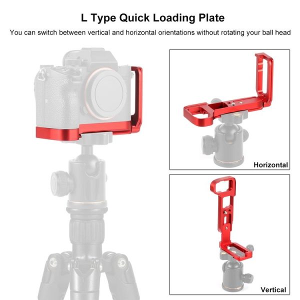 PULUZ 1 / 4 inch Vertical Shoot Quick Release L Plate Bracket Base Holder for Sony A9 (ILCE-9) / A7 III / A7R III (Red) - Image 4