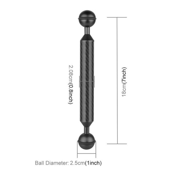 PULUZ 7 inch 18cm Length 20.8mm Diameter Dual Balls Carbon Fiber Floating Arm, Ball Diameter: 25mm (Black) - Image 3