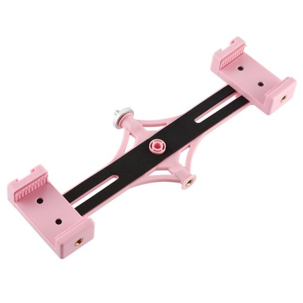 PULUZ Live Broadcast Dual Phone Brackets Horizontal Holder for iPhone, Galaxy, Huawei, Xiaomi, Sony and Other Smart Phones (Pink)