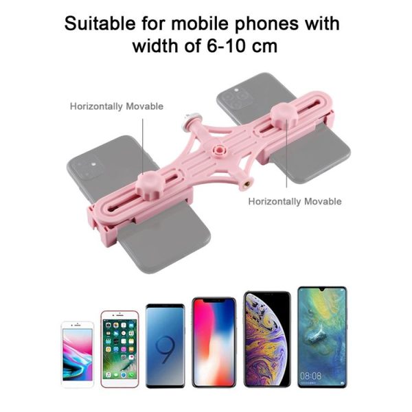 PULUZ Live Broadcast Dual Phone Brackets Horizontal Holder for iPhone, Galaxy, Huawei, Xiaomi, Sony and Other Smart Phones (Pink) - Image 3