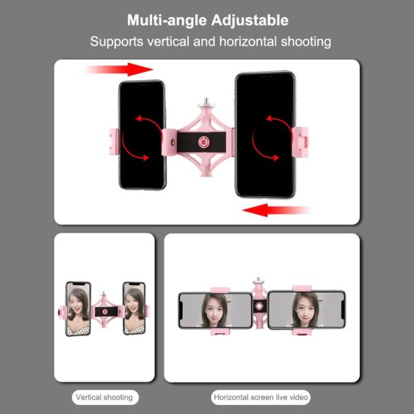 PULUZ Live Broadcast Dual Phone Brackets Horizontal Holder for iPhone, Galaxy, Huawei, Xiaomi, Sony and Other Smart Phones (Pink) - Image 4