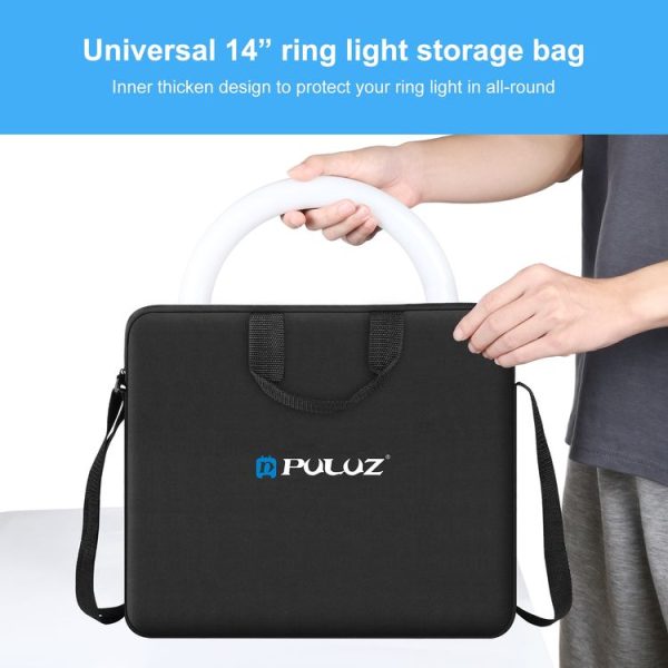 PULUZ 14 inch Ring LED Lights Portable Zipper Storage Bag Shoulder Handbags, Size: 43cm x 38cm x 3cm (Black) - Image 5