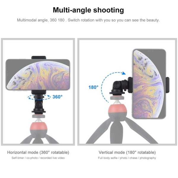 PULUZ 1 / 4 inch Screw Thread Cold Shoe Tripod Mount Adapter with Phone Clamp - Image 6