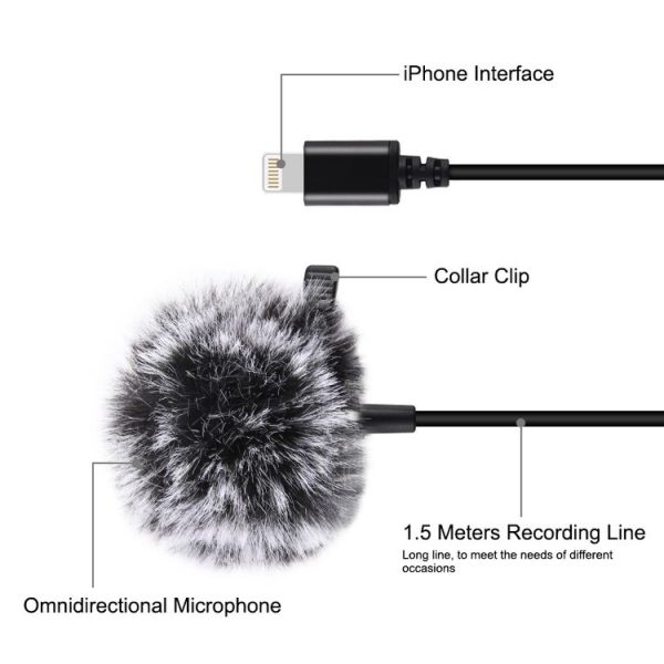 PULUZ 1.5m 8 Pin Jack Lavalier Wired Condenser Recording Microphone - Image 3