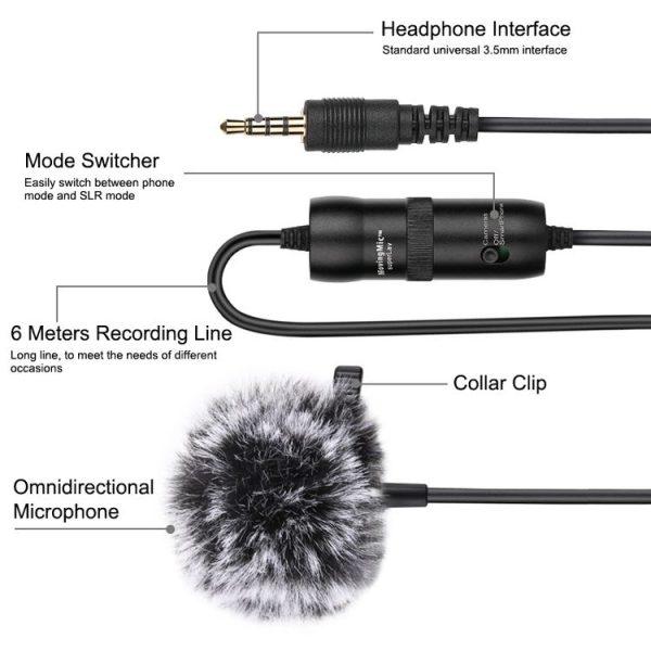 PULUZ 3.5mm Jack Lavalier Omnidirectional Condenser Recording Video Microphone, Length: 6m - Image 3