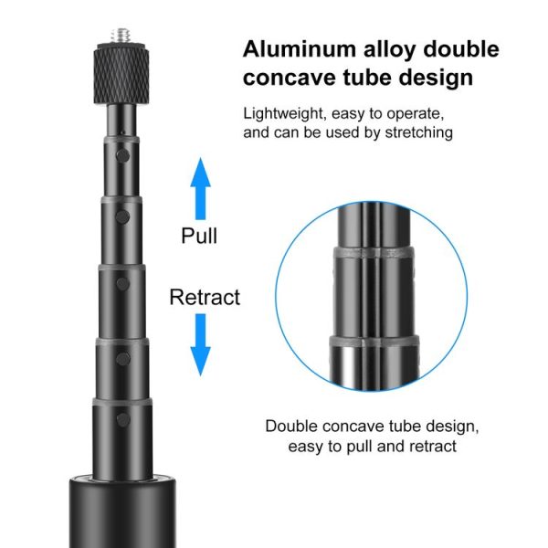 PULUZ 1.22m Retractable Invisible Selfie Stick with Tripod For Insta360 X4 / X3 (Black) - Image 6