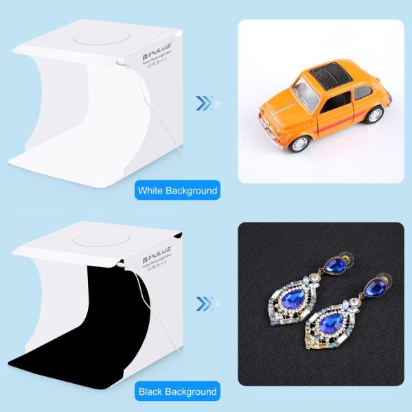 PULUZ 20cm Folding Portable 550LM Light Photo Lighting Studio Shooting Tent Box Kit with 2 Colors Backdrops (Black, White), Unfold Size: 24cm x 23cm x 23cm - Image 4