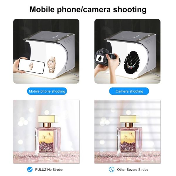 PULUZ 20cm Folding Portable 550LM Light Photo Lighting Studio Shooting Tent Box Kit with 2 Colors Backdrops (Black, White), Unfold Size: 24cm x 23cm x 23cm - Image 6