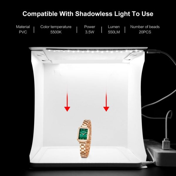 PULUZ 20cm Folding Portable 550LM Light Photo Lighting Studio Shooting Tent Box Kit with 2 Colors Backdrops (Black, White), Unfold Size: 24cm x 23cm x 23cm - Image 8