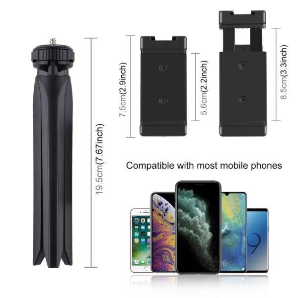 PULUZ Pocket Mini Plastic Tripod Mount with Phone Clamp for Smartphones (Black) - Image 3