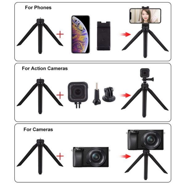 PULUZ Pocket Mini Plastic Tripod Mount with Phone Clamp for Smartphones (Black) - Image 5