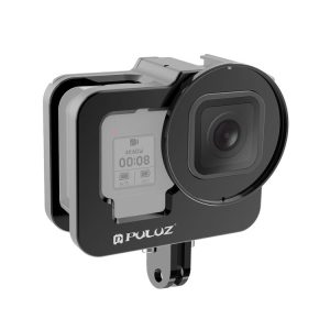 PULUZ for GoPro HERO12 Black / 11 Black / 10 Black / 9 Black Thicken Housing Shell CNC Aluminum Alloy Protective Cage with Insurance Frame & 52mm UV Lens (Black)
