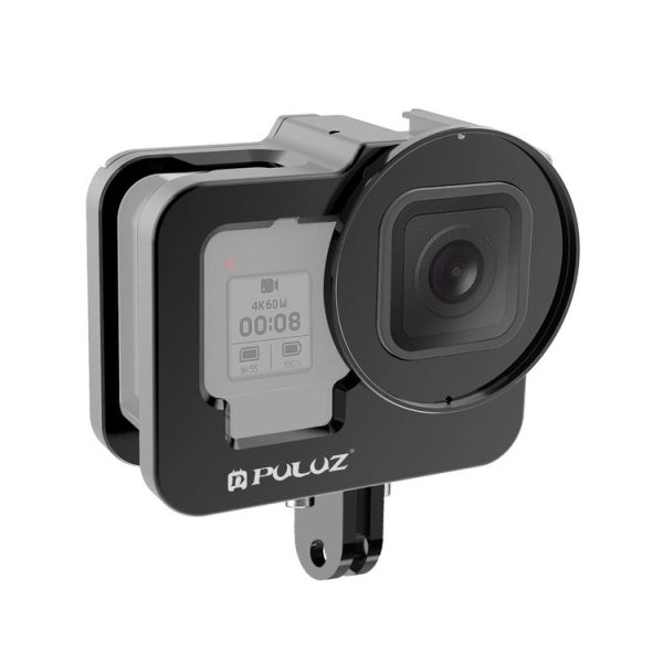 PULUZ for GoPro HERO12 Black / 11 Black / 10 Black / 9 Black Thicken Housing Shell CNC Aluminum Alloy Protective Cage with Insurance Frame & 52mm UV Lens (Black)