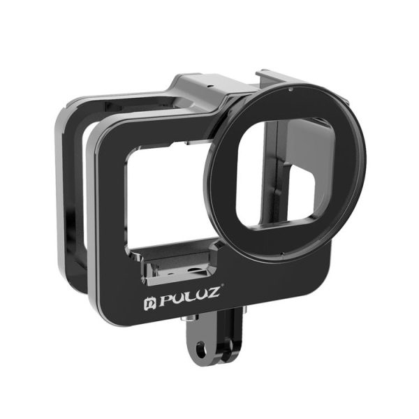 PULUZ for GoPro HERO12 Black / 11 Black / 10 Black / 9 Black Thicken Housing Shell CNC Aluminum Alloy Protective Cage with Insurance Frame & 52mm UV Lens (Black) - Image 2