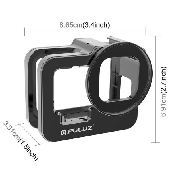 PULUZ for GoPro HERO12 Black / 11 Black / 10 Black / 9 Black Thicken Housing Shell CNC Aluminum Alloy Protective Cage with Insurance Frame & 52mm UV Lens (Black) - Image 3