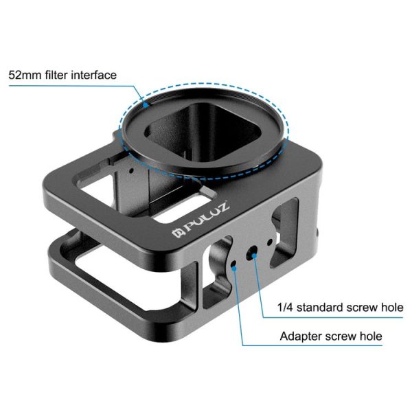 PULUZ for GoPro HERO12 Black / 11 Black / 10 Black / 9 Black Thicken Housing Shell CNC Aluminum Alloy Protective Cage with Insurance Frame & 52mm UV Lens (Black) - Image 4