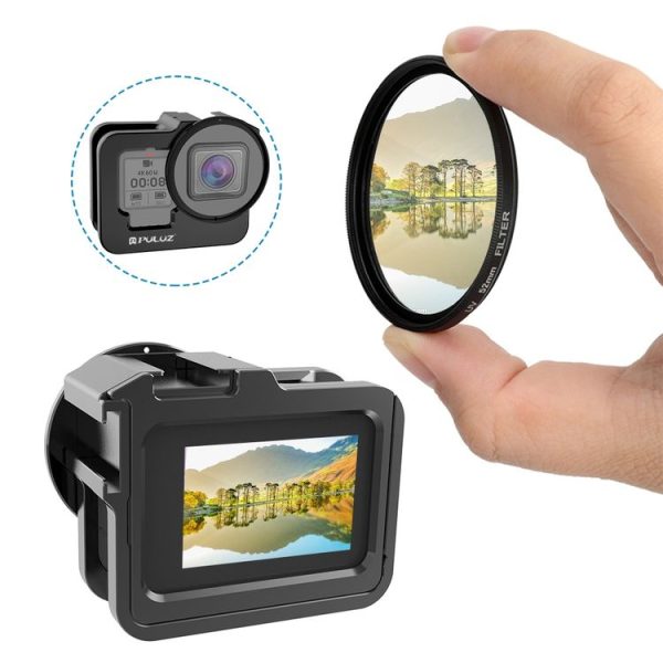 PULUZ for GoPro HERO12 Black / 11 Black / 10 Black / 9 Black Thicken Housing Shell CNC Aluminum Alloy Protective Cage with Insurance Frame & 52mm UV Lens (Black) - Image 6