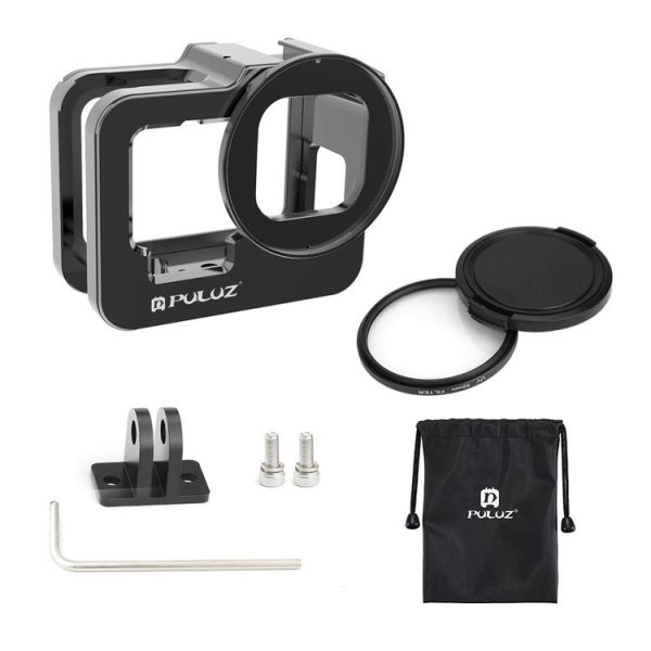 PULUZ for GoPro HERO12 Black / 11 Black / 10 Black / 9 Black Thicken Housing Shell CNC Aluminum Alloy Protective Cage with Insurance Frame & 52mm UV Lens (Black) - Image 9