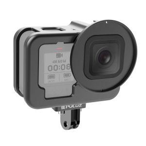 GoPro HERO13 Black / 12 Black / 11 Black / 10 Black / 9 Black PULUZ Thin Housing Shell CNC Aluminum Alloy Protective Cage with Insurance Frame & 52mm UV Lens (Black)