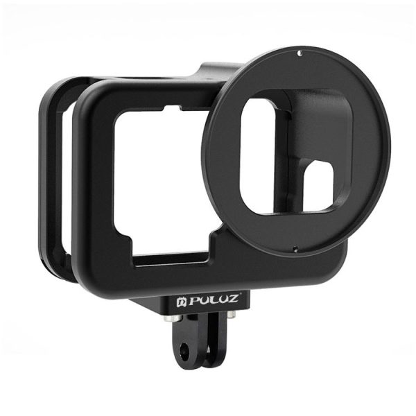 GoPro HERO13 Black / 12 Black / 11 Black / 10 Black / 9 Black PULUZ Thin Housing Shell CNC Aluminum Alloy Protective Cage with Insurance Frame & 52mm UV Lens (Black) - Image 2