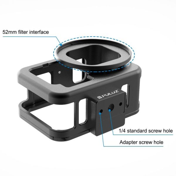 GoPro HERO13 Black / 12 Black / 11 Black / 10 Black / 9 Black PULUZ Thin Housing Shell CNC Aluminum Alloy Protective Cage with Insurance Frame & 52mm UV Lens (Black) - Image 4