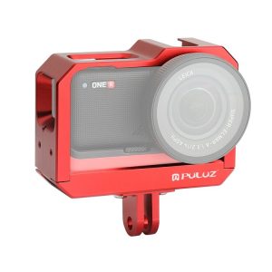 PULUZ Aluminum alloy Frame Mount Protective Case Cage with Cold Shoe Base Slot & Tripod Base Adapter for Insta360 One R (Red)
