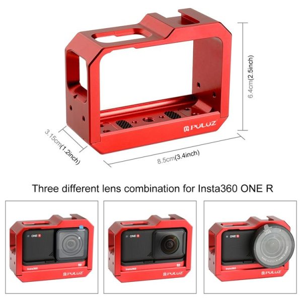 PULUZ Aluminum alloy Frame Mount Protective Case Cage with Cold Shoe Base Slot & Tripod Base Adapter for Insta360 One R (Red) - Image 3