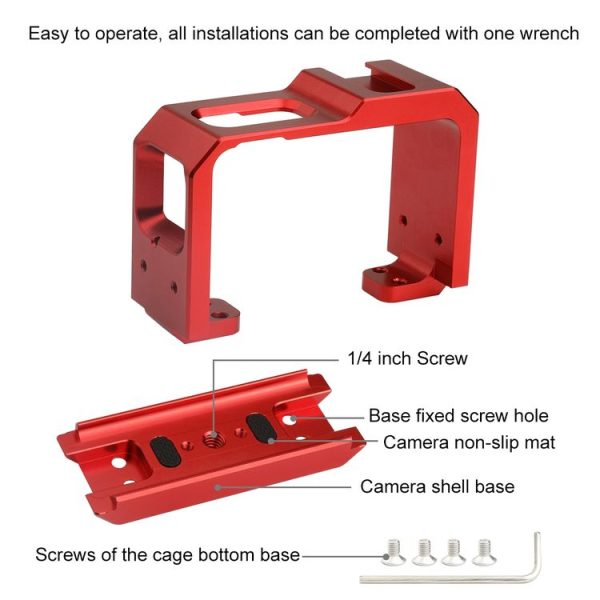 PULUZ Aluminum alloy Frame Mount Protective Case Cage with Cold Shoe Base Slot & Tripod Base Adapter for Insta360 One R (Red) - Image 4
